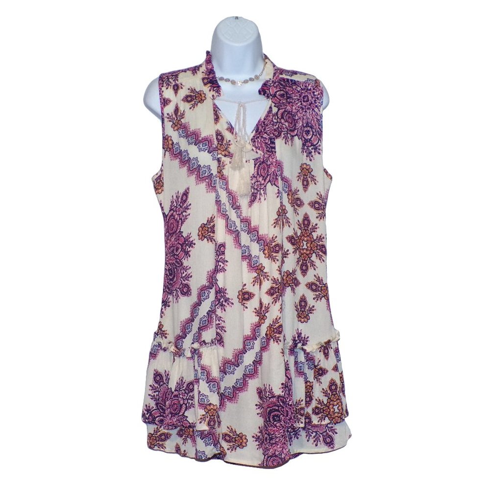 NWOT Living Doll Tie Neck Boho Shift  Dress